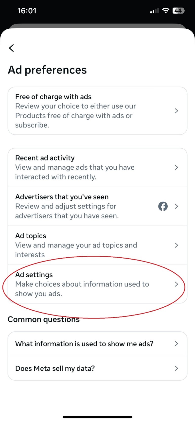 Tap on Ad Settings